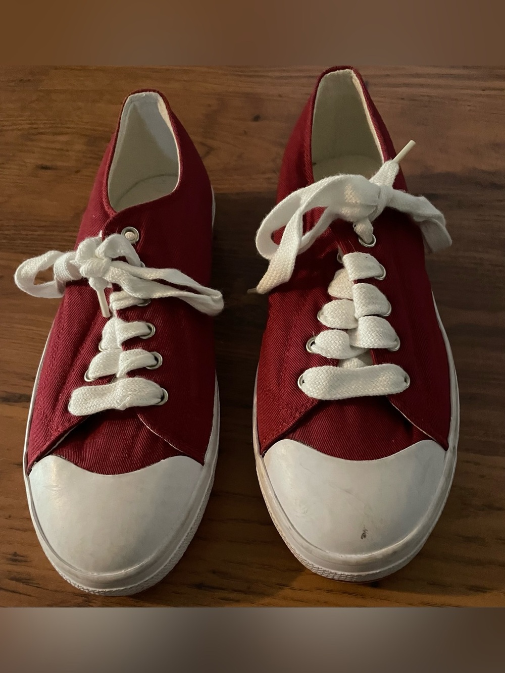 LL Bean Red Canvas Lace-Up Sneakers with White Soles